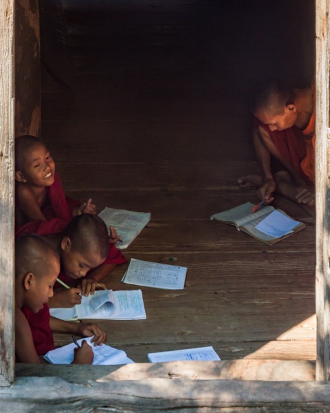 Young monks studying, Myanmar by Wandering Wheatleys