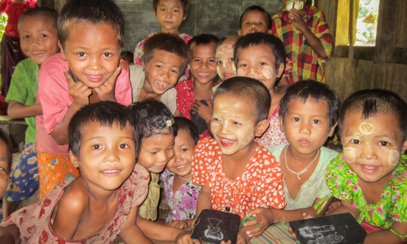 School Children Wearing Thanaka, Myanmar