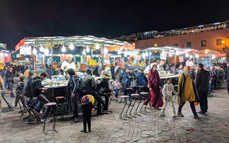 Top Things to do in Marrakech, Morocco: Best Things to do in Marrakech: Food stalls in Jemaa El-Fnaa, Marrakech, Morocco by Wandering Wheatleys
