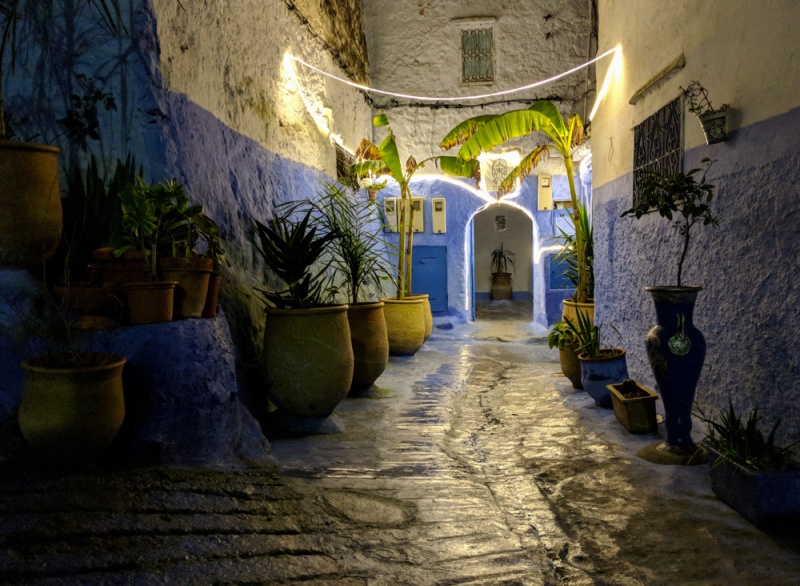 Entryway at night, Chefchaouen, Morocco by Wandering Wheatleys