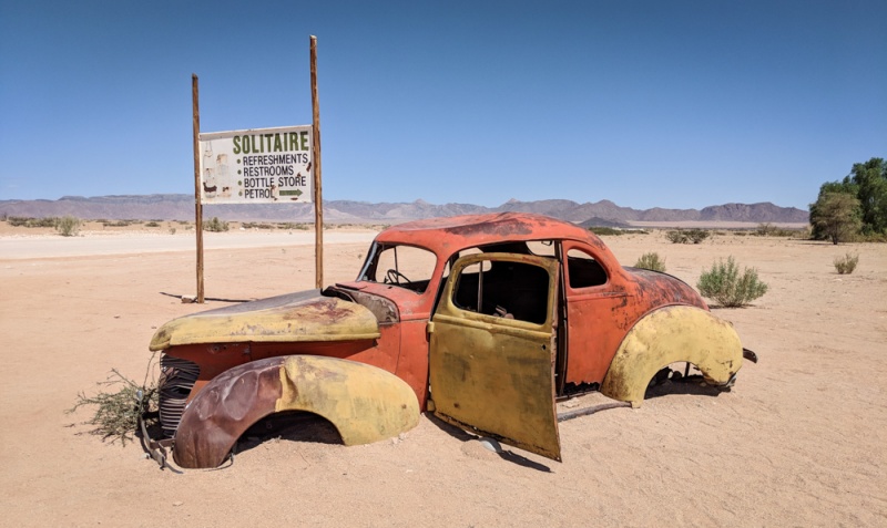 Renting a Car in Namibia: Car Rental Namibia: Old Rusty Car in Namibia