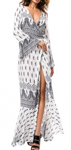 Most Comfortable Travel Dresses R.Vivimos Women's Summer Long Sleeve Wrap Dress