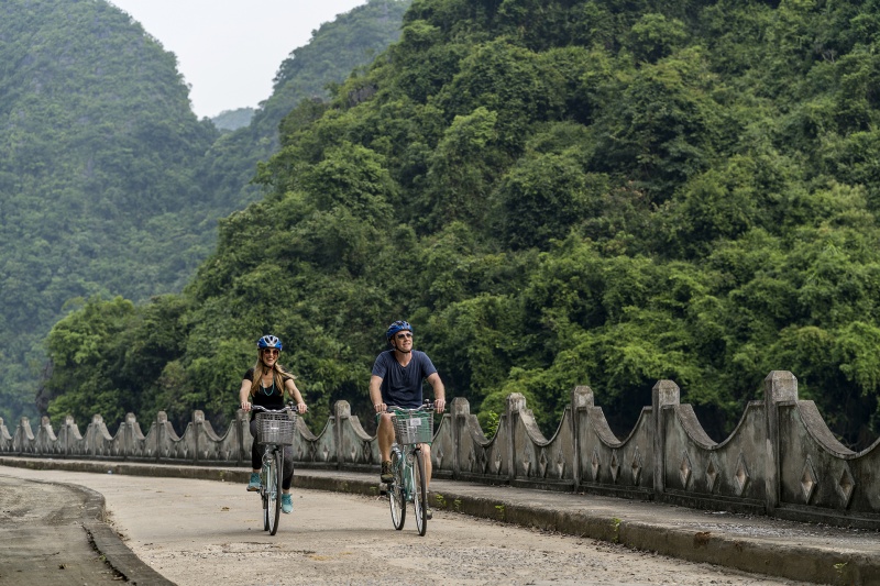 Biking Excursion on the Ylang Cruise Ship Through Heritage Cruise Lines in Lan Ha Bay Vietnam