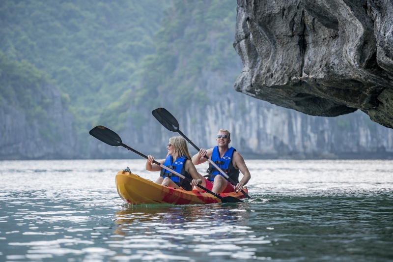Kayaking Excursion on the Ylang Cruise Ship Through Heritage Cruise Lines in Lan Ha Bay Vietnam