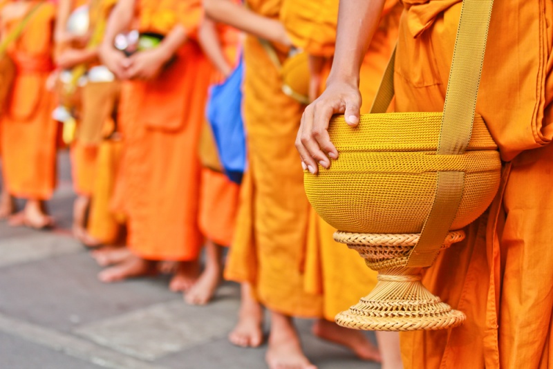 Laos, Best Places to Visit: Buddhist Monks Collecting Alms