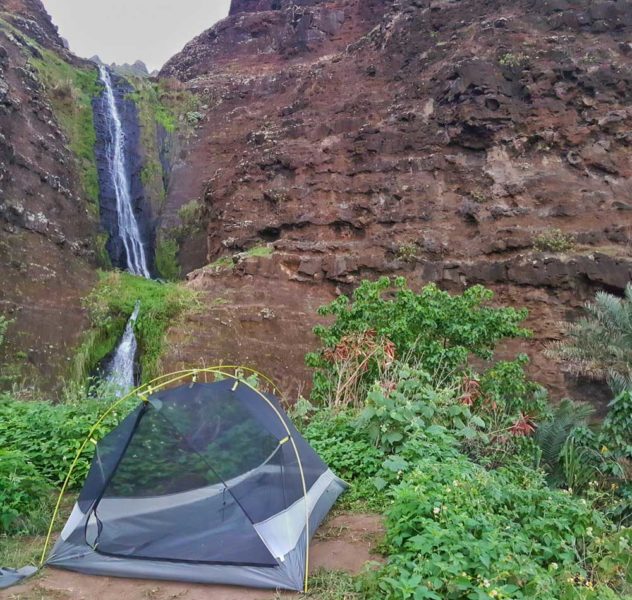 Kauai Camping Permits: Waterfall at Kalalau Beach